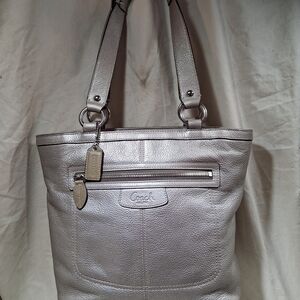 Coach Metallic Pewter Leather Shoulder Tote